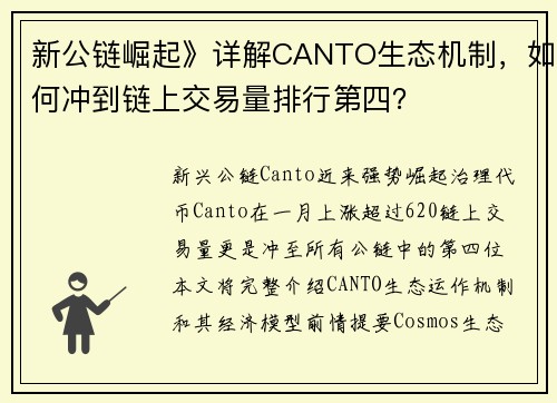 新公链崛起》详解CANTO生态机制，如何冲到链上交易量排行第四？